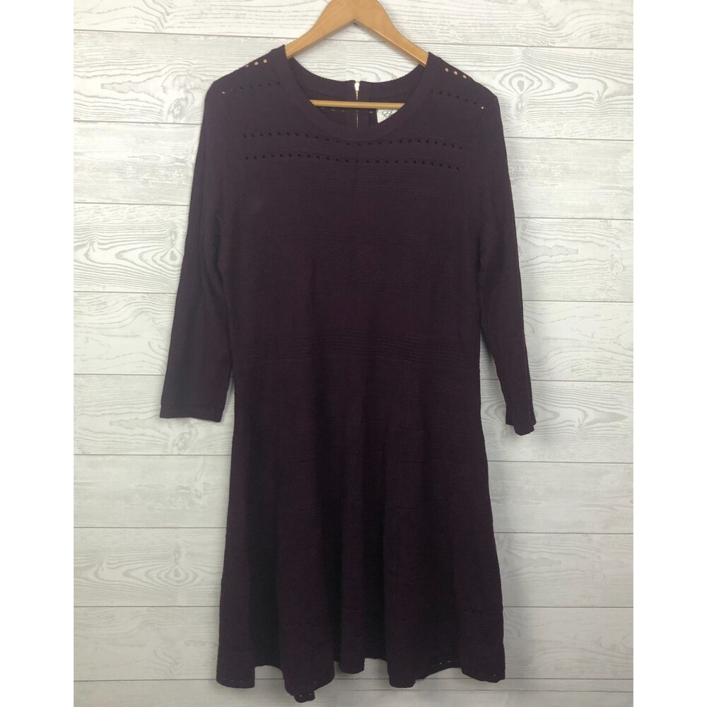 Eliza J Women's XL Knit Fit Flare Sweater Dress Purple Long Sleeve Zip Back